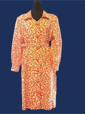 NWOT, Never Worn Vintage Adele Simpson Orange And White Shirt Dress Size US 12